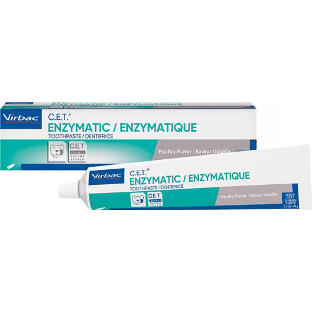Virbac C.E.T. enzymatic poultry-flavor dog and cat toothpaste box and tube