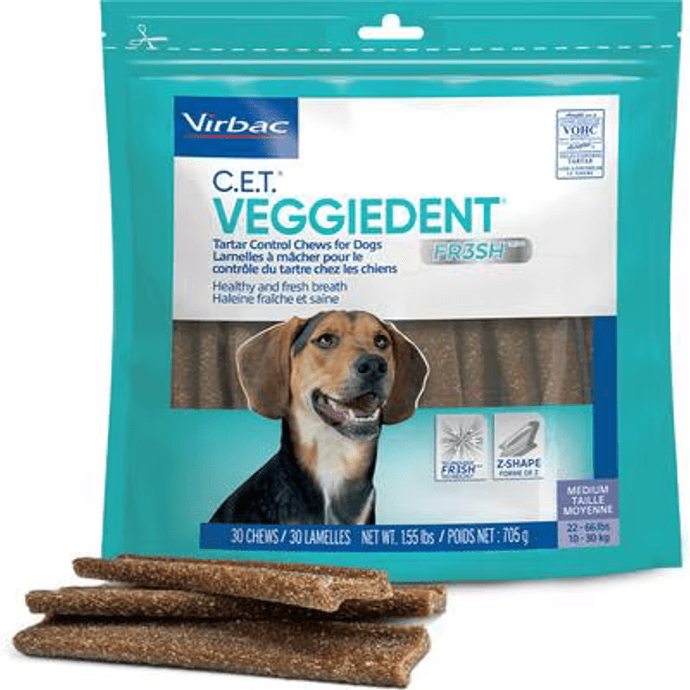 Virbac C.E.T. VeggieDent Fr3sh dental chews bag for medium dogs with VOHC seal